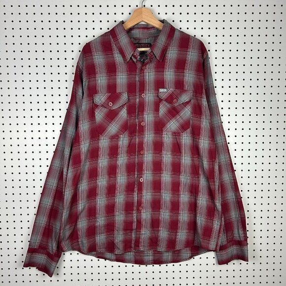 Dixxon Flannel Company Men XLT Syrah Bamboo Red Gray Long Sleeve Plaid TAG Biker - Picture 1 of 6